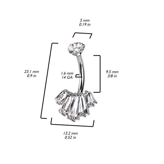Lilou Baguette Fusion Belly Bar with Gold Plating