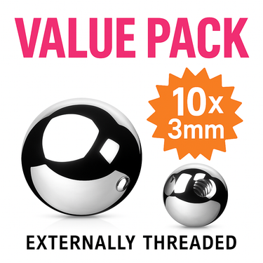 10 PACK x 3mm 14g Surgical Steel Loose Balls for Belly Rings - External Threads