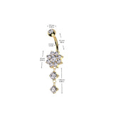 Floweret Dew Drop Dangling Belly Ring with Rose Gold Plating