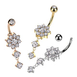 Floweret Dew Drop Dangling Belly Ring with Rose Gold Plating