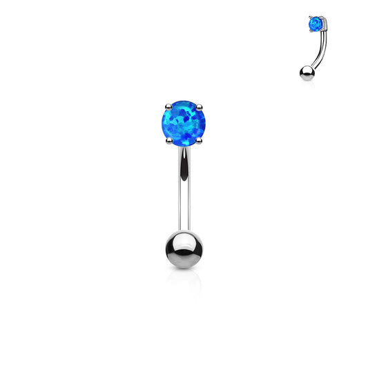 16g Petite Opal Prong Set Reverse Navel Ring In Silver