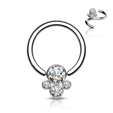 Implant Grade Titanium Captive Bead Ring with 4 Cubic Zirconia Bezel Cluster