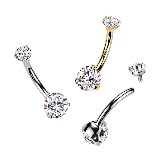 Internally Threaded White Gold Classic Prong Belly Ring