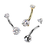 Internally Threaded White Gold Classic Prong Belly Ring