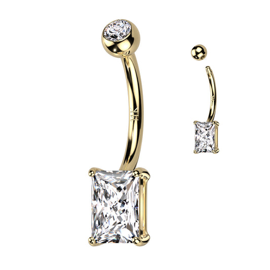 Emerald Cut Belly Bar in 14K Yellow Gold