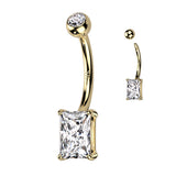Emerald Cut Belly Bar in 14K Yellow Gold