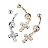 Gold-Plated Cross Dangle Belly Bar