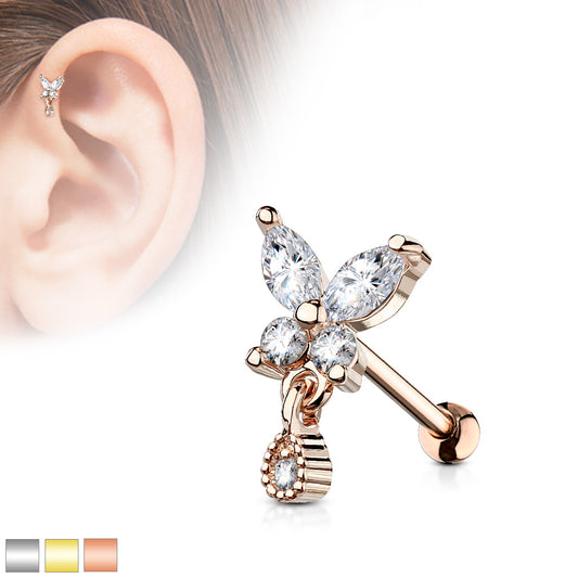 Butterfly Scallop Drop Stud. Labret, Monroe, Tragus and Cartilage Earrings.