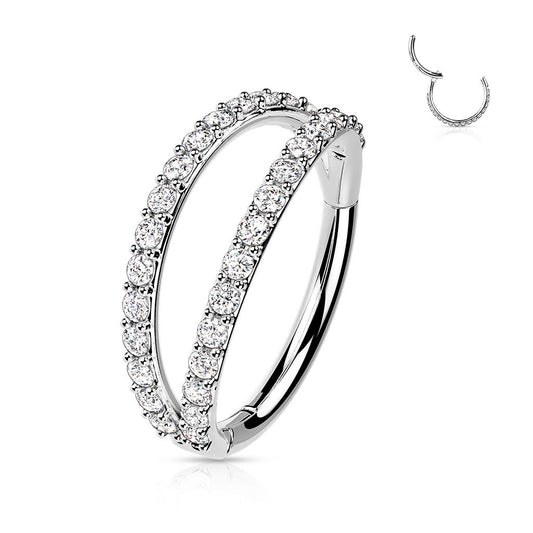 Solid White Gold Duo Stacked Hoop Body Jewellery. Hinged Cartilage Earring.