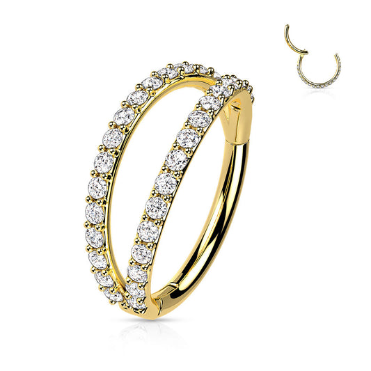 Solid Gold Duo Stacked Hoop Body Jewellery. Hinged Cartilage Earring.