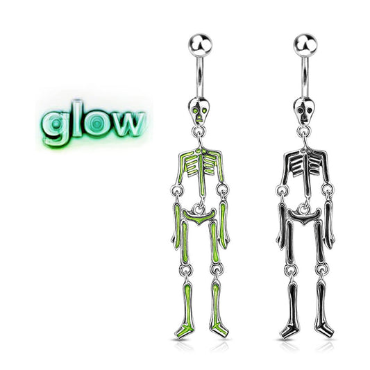 Glow in the Dark Moving Skeleton Belly Ring
