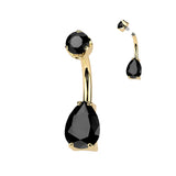 Gold Plated Titanium Teardrop Belly Bar with Internal Threading
