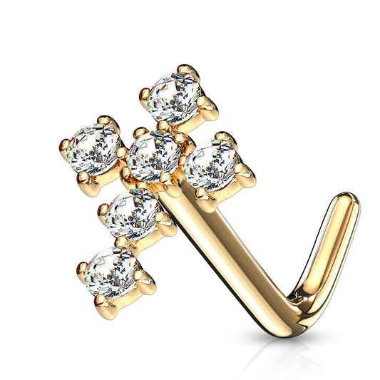 Crystal Crucifix L-Shape Nose Ring in 14K Gold