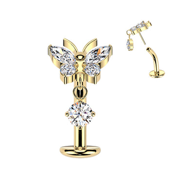 Threadless Floating Chérie Butterfly Belly Bar in Gold Titanium