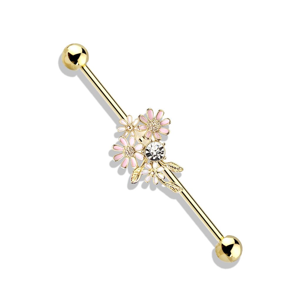 Springs Bouquet Industrial Barbell with Gold Plating