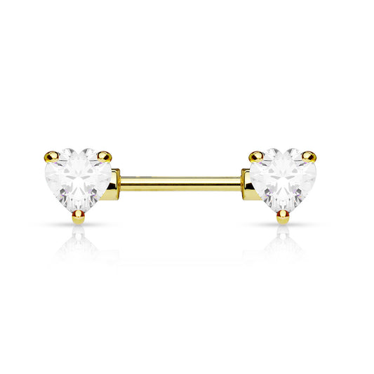 Classic Duo Heart Nipple Rings with Gold Plating