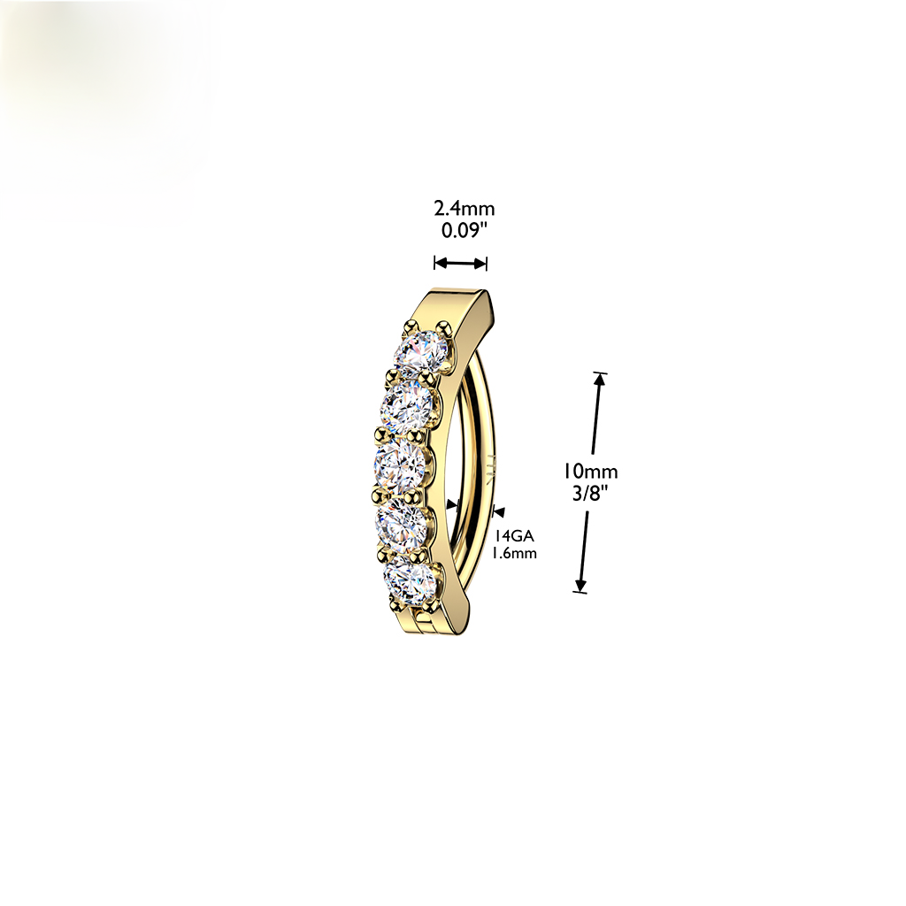 The Monaco Five Hinged Huggy Belly Ring with 5 Claw Set Gems in 14K Yellow Gold