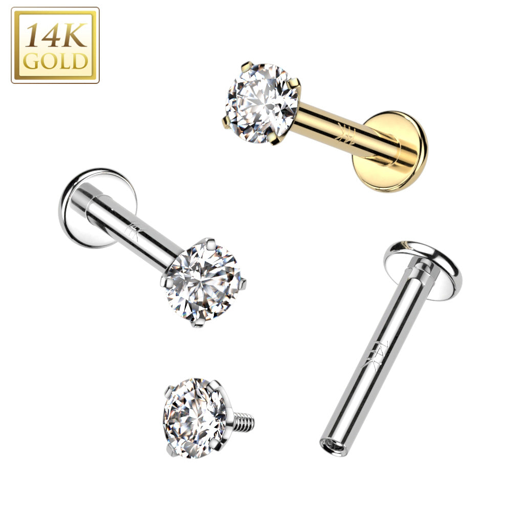 Internally Threaded Prong Set Body Jewelry 14K Gold. Labret. Earrings ...