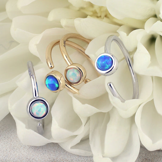Opal Hoop Nose Ring in 14K White Gold