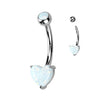Classic Opal Heart Belly Ring in 14K White Gold