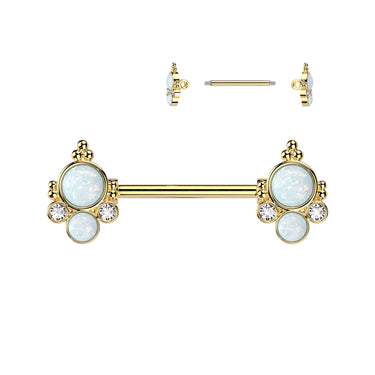 Opal Jewel Stack Nipple Bar with Gold Plating