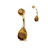 Gold Plated Titanium Teardrop Belly Bar with Internal Threading