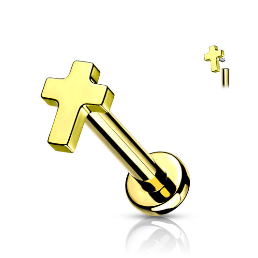 Gold Titanium Cross Body Jewellery. Labret, Monroe, Tragus and Cartilage Earrings.