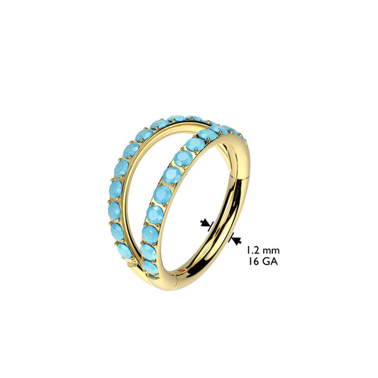 Solid Titanium Duo Stacked Turquoise Hoop Body Jewellery. Hinged Helix Earring.