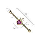Queen of Hearts Industrial Barbell with Gold Plating