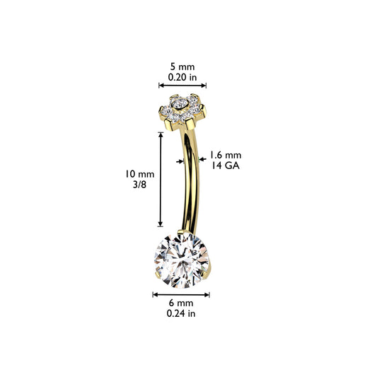 Gold Titanium Flower Topper Belly Bar with Internal Threading