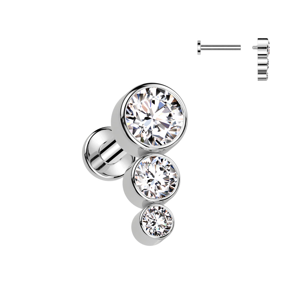 Stacked Trio Internally Threaded Body Jewellery. Labret, Monroe, Tragus and Cartilage Earrings.