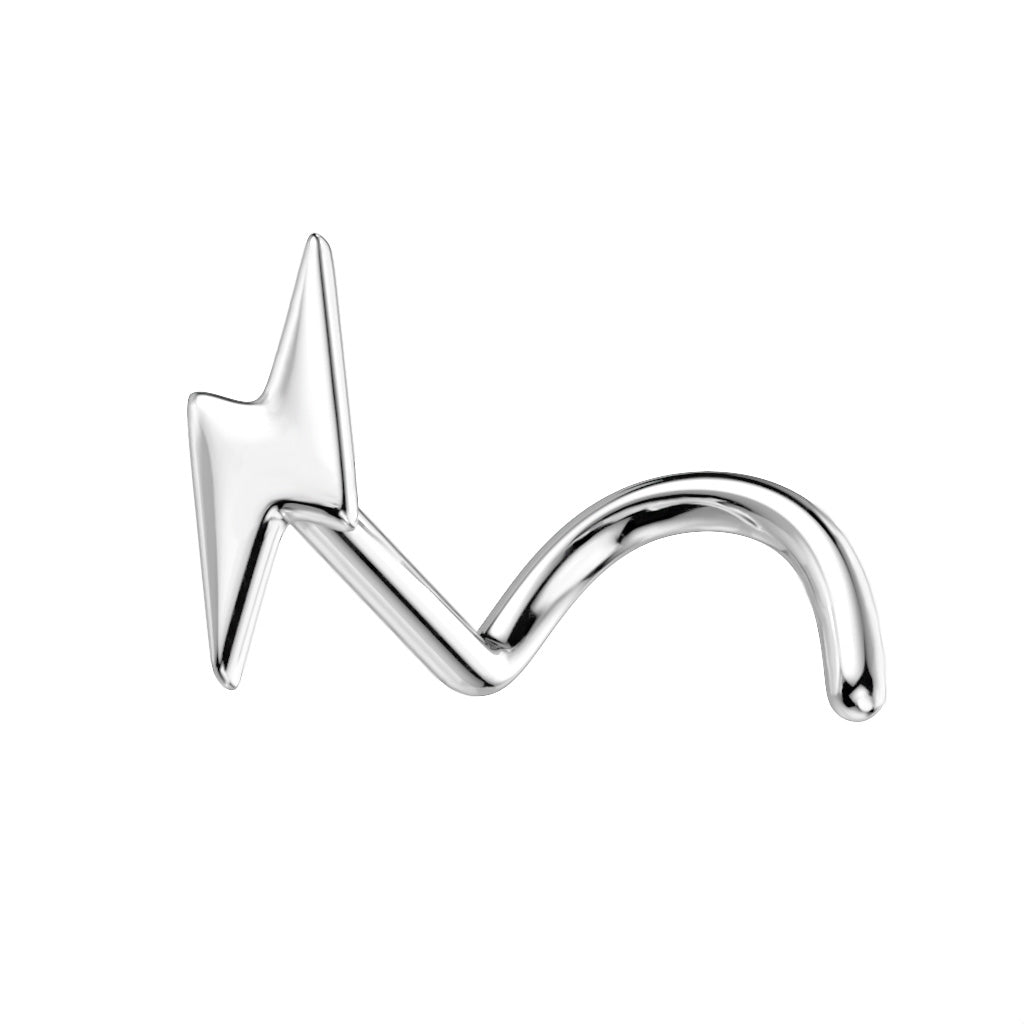 Lightening Bolt Corkscrew Nose Ring in 14K White Gold