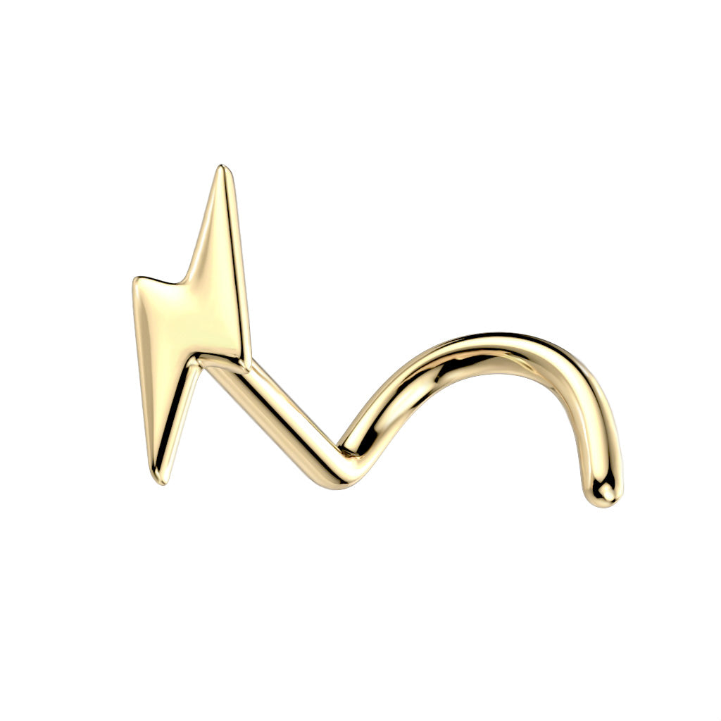 Lightening Bolt Corkscrew Nose Ring in 14K Gold