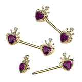 Queens Crowned Heart Nipple Barbell with Gold Plating