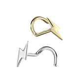 Lightening Bolt Corkscrew Nose Ring in 14K Gold
