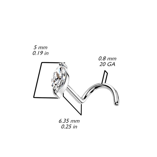 Teardrop Corkscrew Nose Ring in 14K White Gold