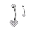 Paved Heart Belly Ring in 14K White Gold