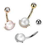 Perla Pearl Belly Button Rings with Gold Plating