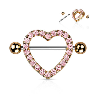 Rose Gold 3D Love Heart Nipple 14mm, 14g, Nipple Jewellery