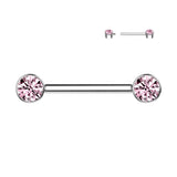 Solid Titanium Internally Threaded Flat Gem Nipple Barbells