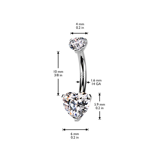 Internally Threaded Gold Heart Belly Ring