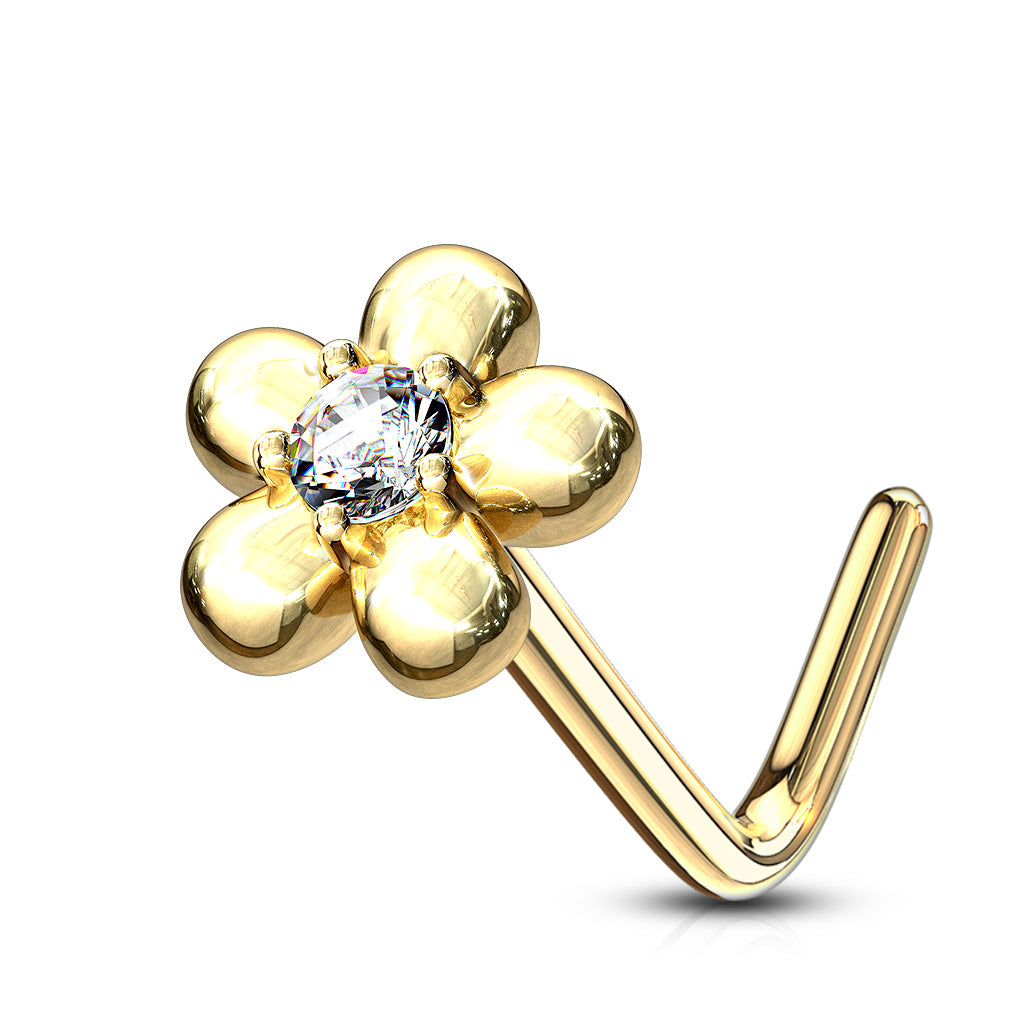 Marguerite Daisy L-Shape Nose Ring in 14K Yellow Gold