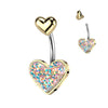 Luiza Puffed Glitter Heart Belly Bar with Gold Plating