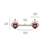 Queens Crowned Heart Nipple Barbell with Gold Plating