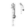 Cross & Heart Cubic Zirconia Crown Top Reverse Belly Ring With Pearl Dangles
