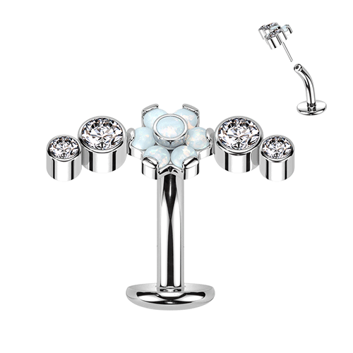 Titanium Threadless Opal Pentad Floating Belly Ring
