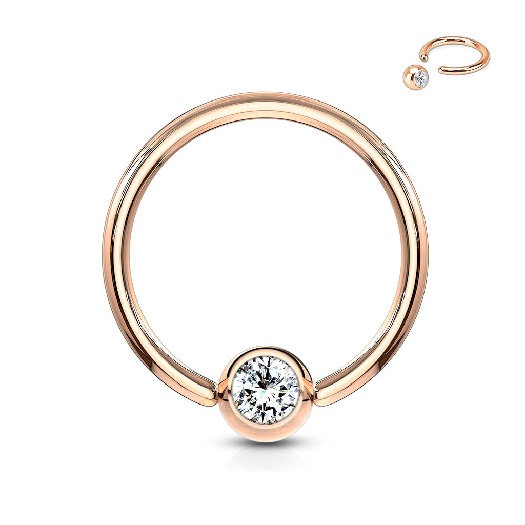 Rose Gold Rounded Gem Ball Captive Belly Ring