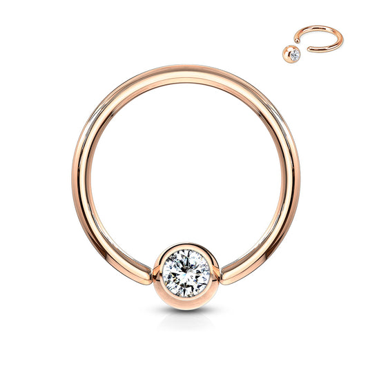 Rose Gold Rounded Gem Ball Captive Belly Ring