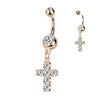 Rose Gold Plated Cross Dangle Belly Bar