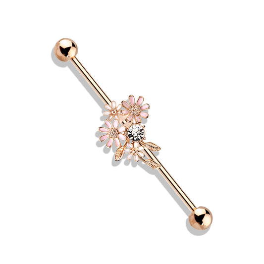 Springs Bouquet Industrial Barbell with Rose Gold Plating